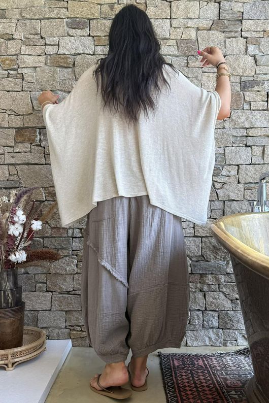Linen Blend Slub Drape Knit Stone